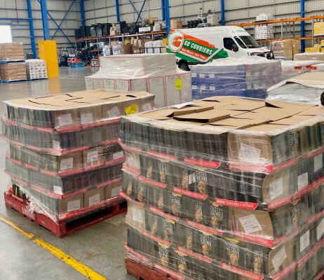 Pallets with Stack of Product at Go Couriers